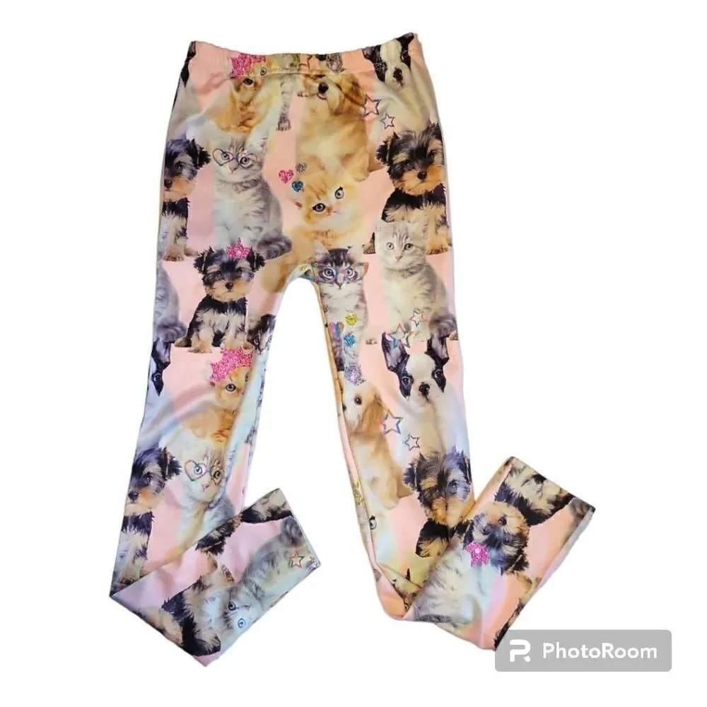 Capelli Kids Puppy and Kitten Pink Leggings. Girls Size M/L